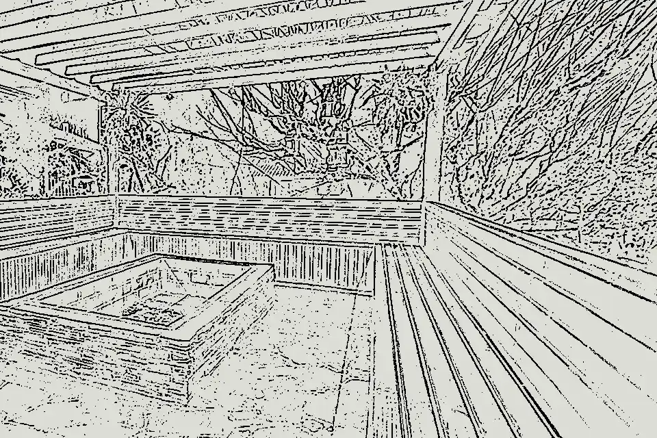 Line drawing of the same terrace